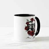 Schedel paar gothic met rozen aangepaste naam mok (Voorkant rechts)