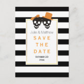 Schedel paar Halloween bruiloft Save the Date Aankondigingskaart (Voorkant)