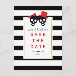 Schedel paar Halloween rode bruiloft Save the Date Aankondigingskaart