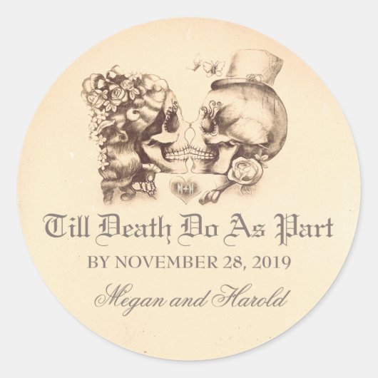 Schedel paar oude bruiloft stickers (Voorkant)