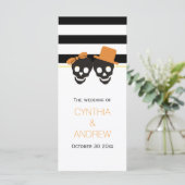 Schedel paar, strepen Halloween bruiloft programma Programmakaart (Staand voorkant)