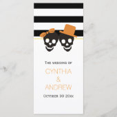 Schedel paar, strepen Halloween bruiloft programma Programmakaart (Voorkant)