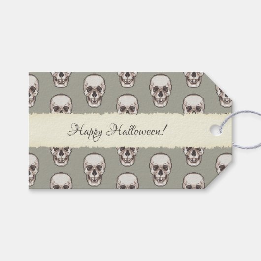 Schedel Patroon Gotische Horror Pixel Art Cadeaulabel (Voorkant (Horizontaal))