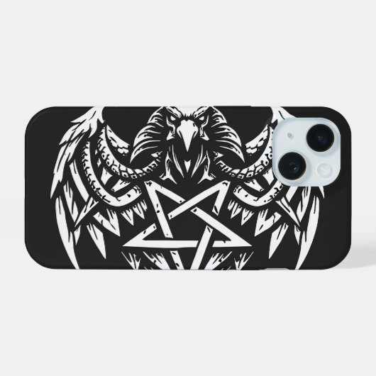 Schedel Pentagram Tribal van BurnsInhell iPhone 15 Case (Achterkant horizontaal)