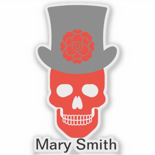 Schedel, Pet en bloem Sticker (Voorkant)