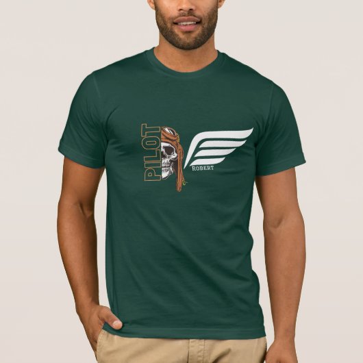 Schedel Pilot & Wings, Luchtvaart, Gepersonaliseer T-shirt (Voorkant)