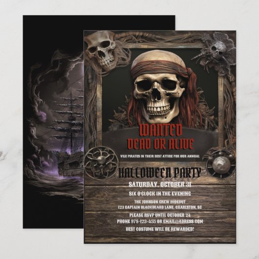 Schedel Pirate Wood Kaart (Voorkant / Achterkant)