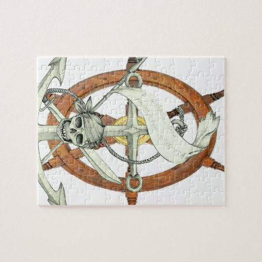 Schedel Piratenschip Anker Legpuzzel (Horizontaal)