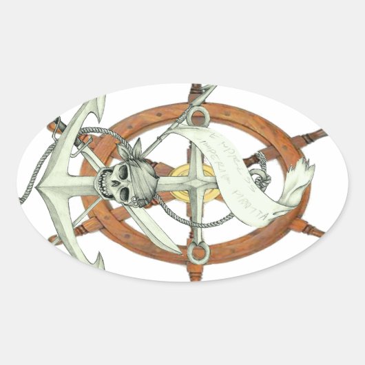 Schedel Piratenschip Anker Ovale Sticker (Voorkant)