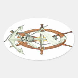 Schedel Piratenschip Anker Ovale Sticker