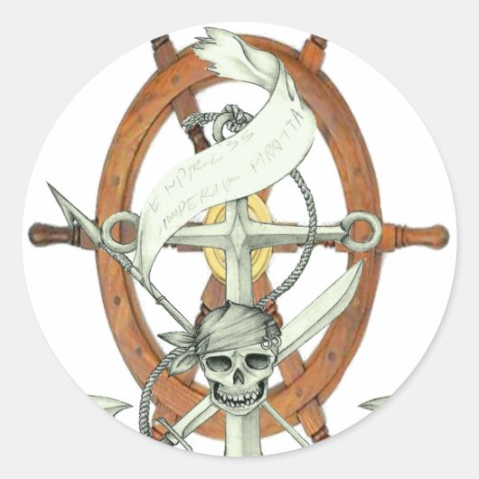 Schedel Piratenschip Anker Ronde Sticker (Voorkant)