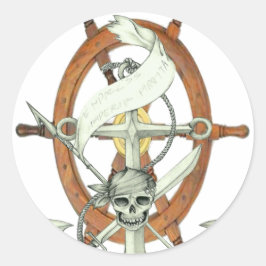 Schedel Piratenschip Anker Ronde Sticker