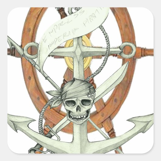 Schedel Piratenschip Anker Vierkante Sticker (Voorkant)