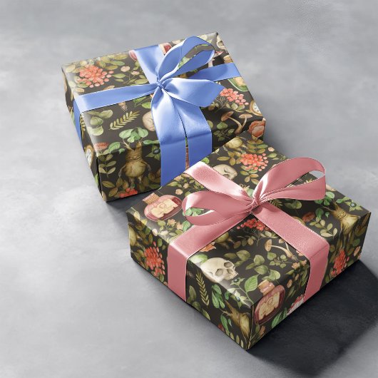 Schedel Plant Paddenstoelbloem Abstract Halloween Cadeaupapier