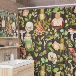 Schedel Plant Paddenstoelbloem Abstract Halloween Douchegordijn