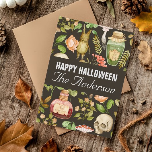 Schedel Plant Paddenstoelbloem Abstract Halloween Feestdagenkaart