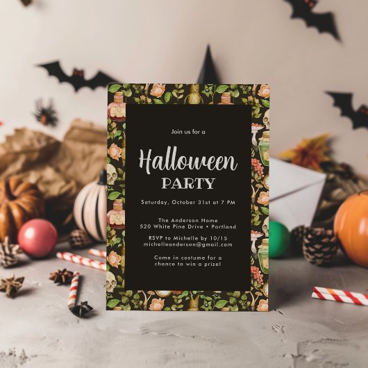 Schedel Plant Paddenstoelbloem Abstract Halloween Kaart