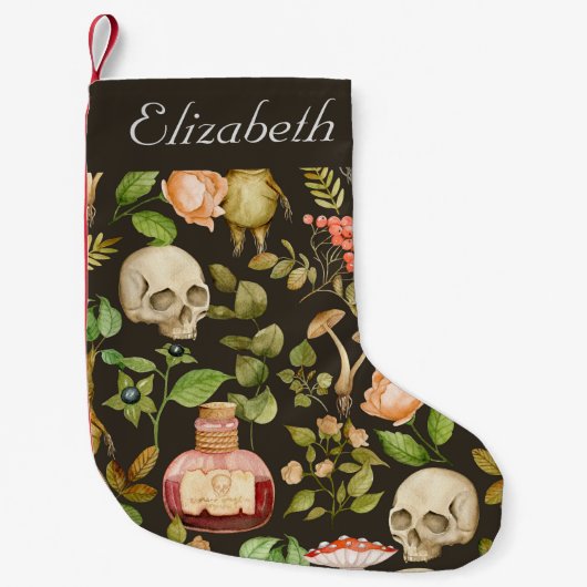 Schedel Plant Paddenstoelbloem Abstract Halloween Kleine Kerstsok (Voorkant)