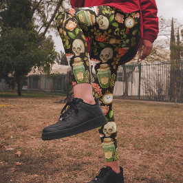 Schedel Plant Paddenstoelbloem Abstract Halloween Leggings