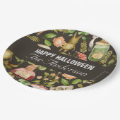 Schedel Plant Paddenstoelbloem Abstract Halloween Papieren Bordje (Gekanteld)