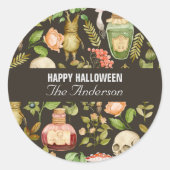 Schedel Plant Paddenstoelbloem Abstract Halloween Ronde Sticker (Voorkant)
