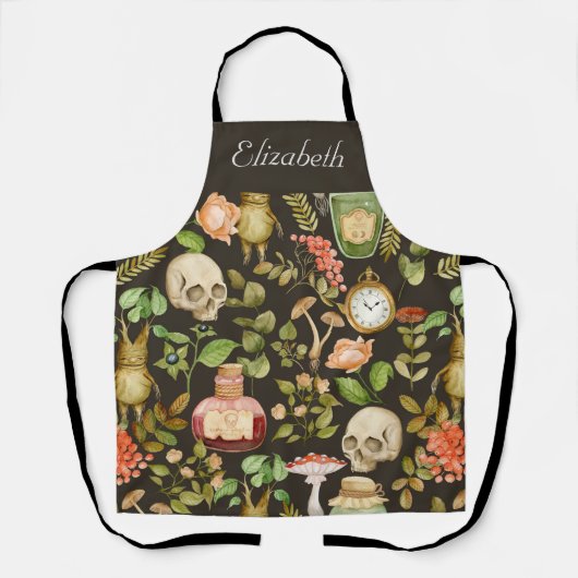 Schedel Plant Paddenstoelbloem Abstract Halloween Schort (Voorkant)