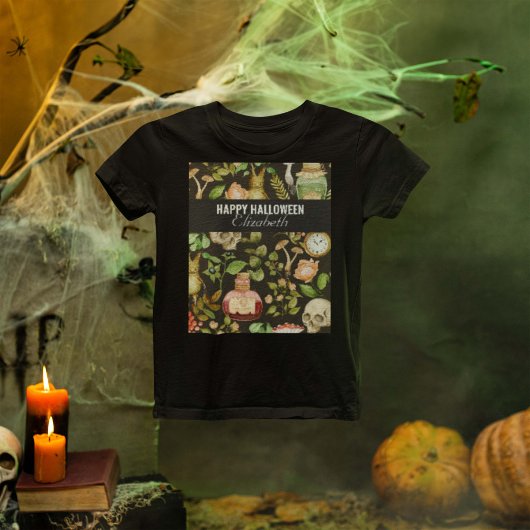 Schedel Plant Paddenstoelbloem Abstract Halloween T-shirt