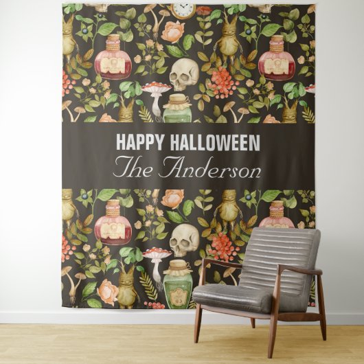 Schedel Plant Paddenstoelbloem Abstract Halloween Wandkleed (In situ)