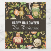 Schedel Plant Paddenstoelbloem Abstract Halloween Wijn Etiket (Enkel label)