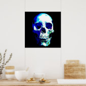 Schedel Pop Art Blauwe Kleur Poster (Keuken)