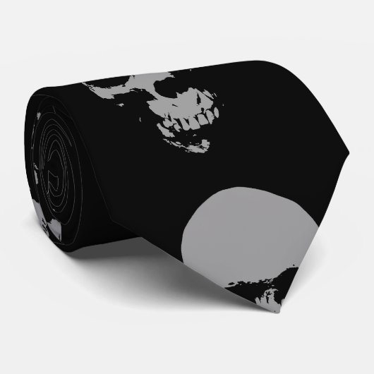 Schedel Pop Art Stropdas - Grijs Zwart (Opgerold)