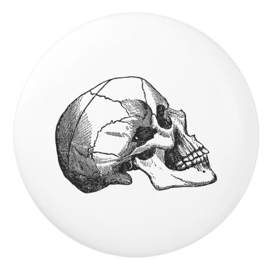 schedel profiel afbeelding zwart keramische knop (Voorkant)