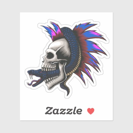 Schedel Punk Mohawk Mamba Snake Wrapped Slinking Sticker (Vel)