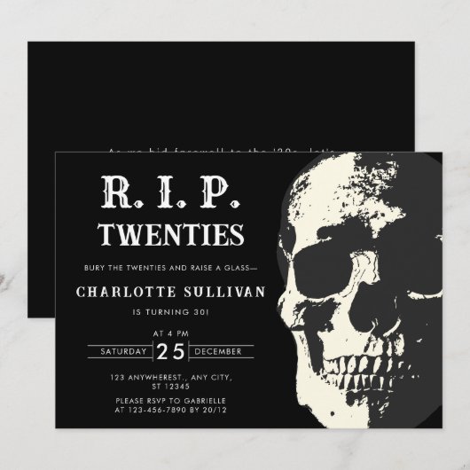  schedel rip 20s zwart 30e verjaardag kaart (Voorkant / Achterkant)