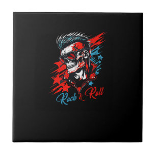 Schedel Rock en Roll Art voor T-shirt Tegeltje
