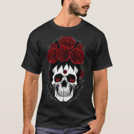 Schedel rode bloemen gothic shirt