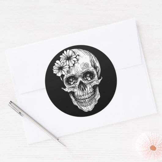 schedel ronde sticker (Envelop)