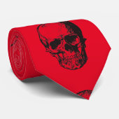 Schedel Rood Pop Art Stropdas (Opgerold)
