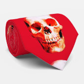 Schedel Rood Pop Art Stropdas (Opgerold)