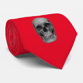 Schedel Rood Pop Art Stropdas (Opgerold)