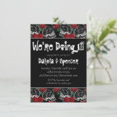 Schedel Roos krijt | Funky zwart wit Vrijgezellenf Kaart (Staand voorkant)