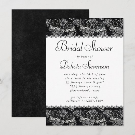 Schedel Roos krijt | Funky zwart wit Vrijgezellenf Kaart (Voorkant / Achterkant)