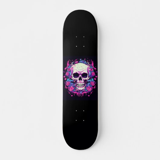 Schedel Roze Rozen Persoonlijk Skateboard (Voorkant)