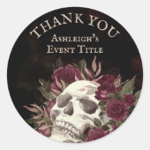 Schedel Rozen Burgundy Zwarte Grunge BEDANKT Ronde Sticker (Voorkant)