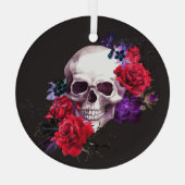 Schedel & Rozen: donkere bloemige Waterverf. Glas Ornament (Achterkant)