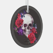Schedel & Rozen: donkere bloemige Waterverf. Glas Ornament (Voorkant Rechts)