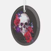 Schedel & Rozen: donkere bloemige Waterverf. Glas Ornament (Voorkant links)