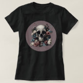 Schedel Rozen en vlinders in getextureerde Mauve T-shirt (Design voorkant)
