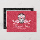 Schedel + Rozen Platte Bedankkaart Lege Achterkant Aankondiging (Voorkant / Achterkant)