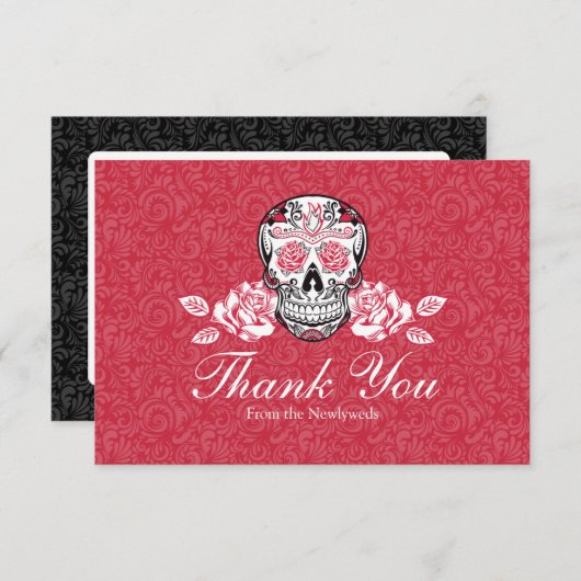 Schedel + Rozen Platte Bedankkaart Lege Achterkant Aankondiging (Voorkant / Achterkant)